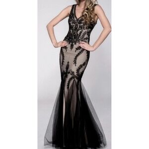 Vintage Cachet Black Lace Prom Mermaid Dress Size 2